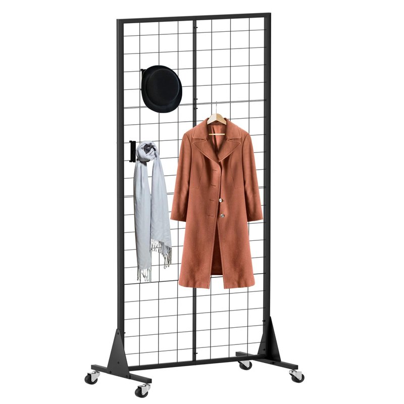 DEYEGELEA 2'x5.5' Ft Gridwall Panel Display Stands Heavy Duty Floor Standing Retail Display Rack with Triangle Base for Retail Art Show With 10 Hooks