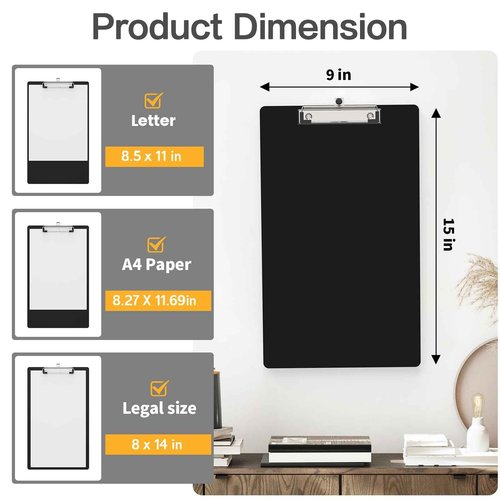 Juvealoe Legal Size Clipboard, 8.5 x 14 Black Plastic Long Clip Board with Low Profile Clip, 9 x 15 in, Suitable for Legal Lawers and Business, Office Supply(Pack of 20)