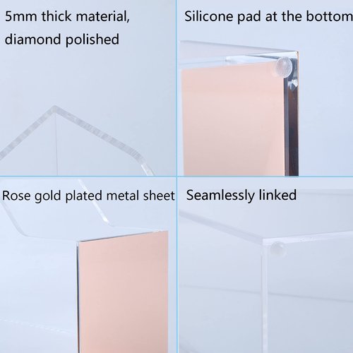 Zyners 2 Packs Clear Acrylic Magazine File Holder, Plastic File Folder Storage Organizer , Decorated with Rose Gold Sequins for Office, Home, Desk, School(9.8" x 3.5" x 10")