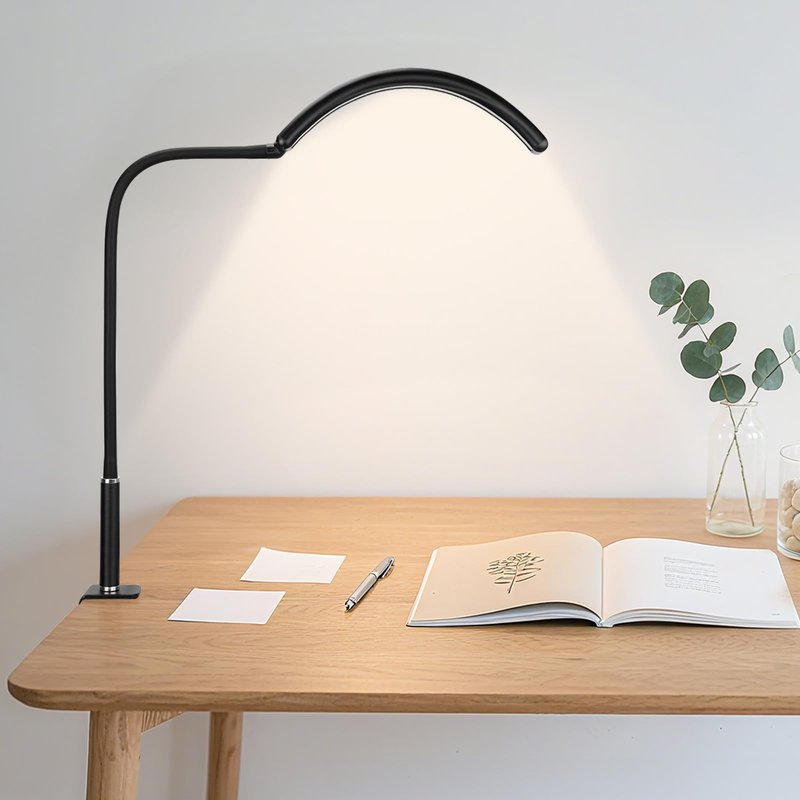 ZEKAHOV Professional Half Moon LED Desk Light for Nail Techs & Artists – Flexible Gooseneck Lamp with Clamp, 5 Color Modes & 5 Brightness Levels for Manicure, Tattoo, Beauty Work