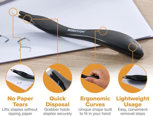 Bostitch Office Easy Staple Remover - Magnetic Tip for Effortless Removal | 3-Pack (40000M-BLK-3PK)