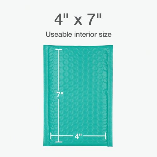 Quality Park Bubble Mailers - Self-Seal Teal Padded Shipping Envelopes, 4 x 8 Inches, 50 Count