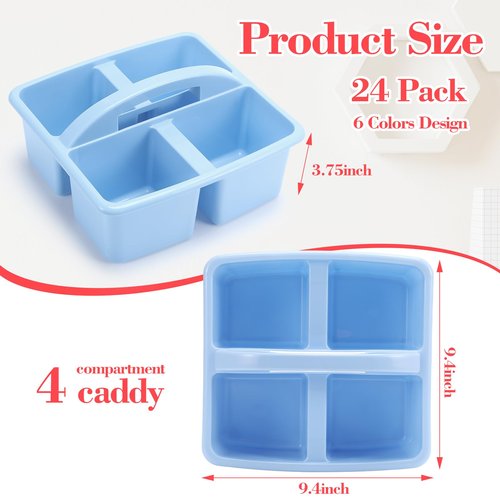 Lineshading 12 Pack Plastic Classroom Caddy - 4 Compartment Organizer Boho Color Table Caddy with Handles for School Home Office Supplies