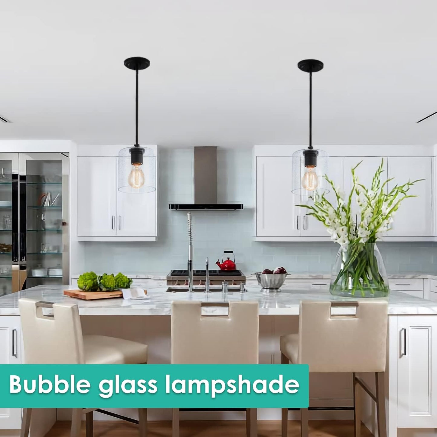 1 Pack Seeded Clear Glass Lamp Shade Replacement Glass Shade for Pendant light, Floor lamp, Desk lamp,Wall Sconces and Bathroom Vanity lights.1-5/8-Inch Fitter Opening