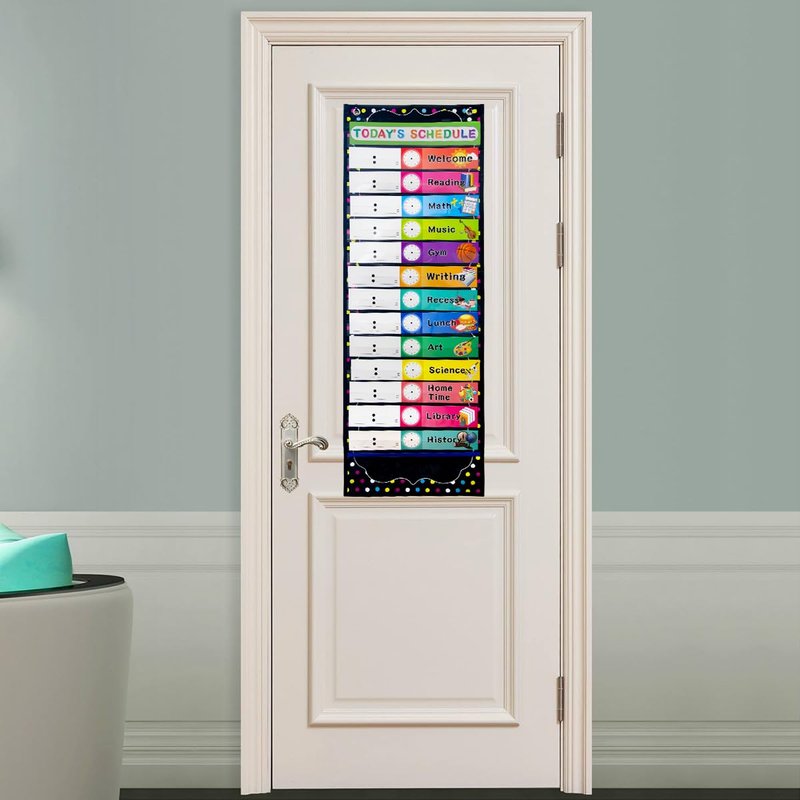 Fancy Land Daily Schedule Pocket Chart Educational Pocket Chart for Classroom Office Home Teachers Preschool Activity Supplies 15 Pockets 27 Double-Sided Reusable Dry-Eraser Card 13 x 37 Inches