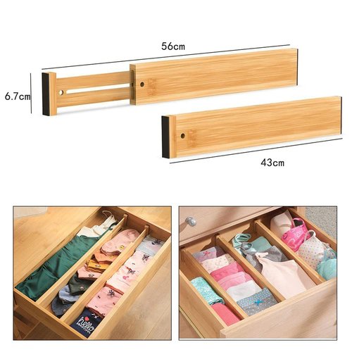 Bamboo Drawer Dividers, Adjustable 4-Piece Organizer - Spring-Loaded, Expandable 17"-22" for Home/Office/Dressers/Bedroom/Bathroom