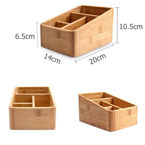 VolksRose Desk Remote Control Holder Multi-Function Coffee Table Office Supplies Storage Organizer, Home Sundries Bamboo Storage Box with 4 Compartments - Perfect for Makeup, TV Guide, iPad, Caddy #3