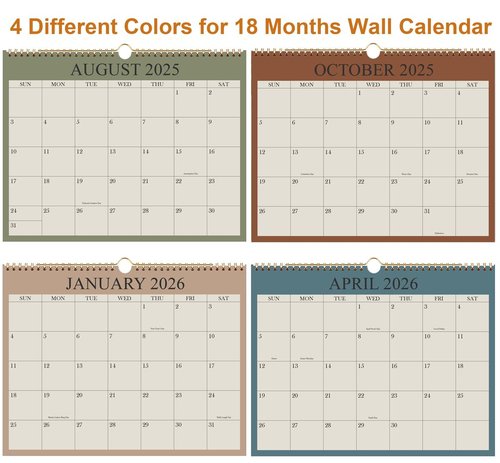 Calendar 2025-2026, Wall Calendar 2025-2026 from August 2025 - December 2026, 17 Months Calendar with Premium Paper, Twin-Wire Binding & Hanging Hook, 8.5" x 11", Green