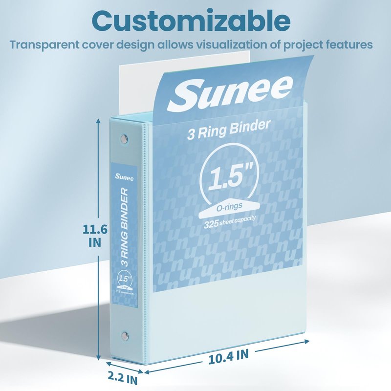 SUNEE 1.5 Inch Binders 3 Ring 4 Pack, Clear View 1 1/2 Inch Binders Three Ring PVC-Free (Fit 8.5x11 Inches) for School or Office Supplies, Blue