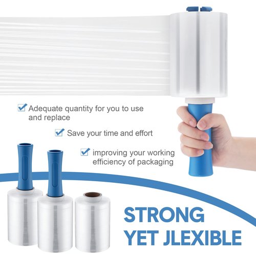 Jutom 8 Pcs Clear Stretch Wrap Roll Plastic Wrap for Moving with 2 Handles 5 x 1000 ft Cling Packaging Shrink Film Self Adhering Shipping Supplies for Moving Bounding Storing Pallet Furniture Glass