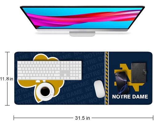 Large Extended Gaming Mouse Pad with Stitched Edges, College Football Non-Slip Waterproof Rubber Base Mouse Pad for Notre Dame Office, Computer, Keyboard, Laptop and Home Desk Pad 31.5 x 11.7 Inch