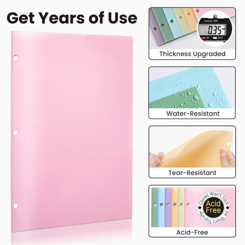 Sooez 2-Pocket Folders, Plastic Folders with Pockets 3 Hole Punched, 1 Pack Pockets Folder for 3 Ring Binder with Labels, Heavy Duty Binder Folder for Document, Letter Size File Folder,Pink