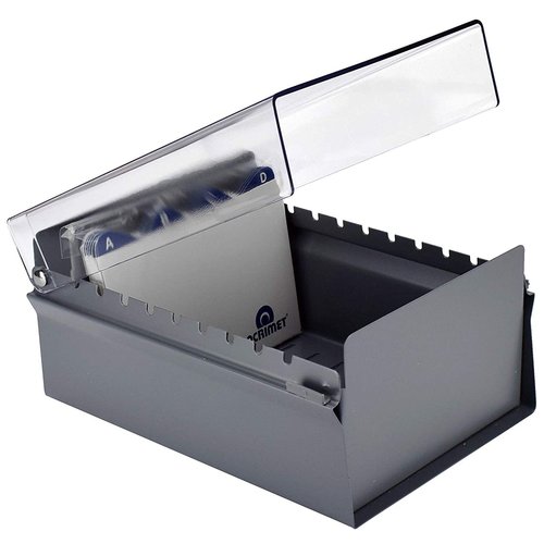 Acrimet 4 x 6 Card File Holder Organizer Box Metal Base Heavy Duty (AZ Index Cards and Divider Included) (Gray Color with Clear Crystal Plastic Lid Cover)