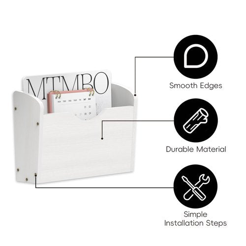 SUPEASY Mail Organizer Wall Mounted, Wall File Holder, Wood Hanging File Organizer, Wall Mail Sorter Document, Magazine, Letter, Paper Organization for Office Home, White, 2 Pack