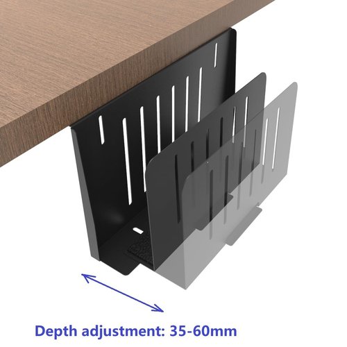 JINGCHENGMEI Desk Side Storage Organizer, Steel Under Desk Laptop Mount, Depth Adjustable Hanging File Organizer, Drilling Laptop Storage Holder with Magnetic Pen Holder for Office or Home