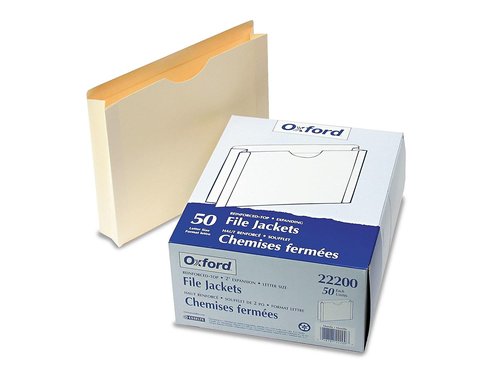Pendaflex File Jackets, Letter Size, Manila, 2" Expansion, Reinforced Straight-Cut Tabs with Thumb Cut, 50 per Box (22200EE), Beige