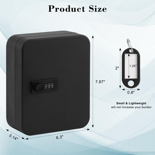 KYODOLED 20 Key Storage Lock Box with Code, Key Cabinet Organizer Wall Mount with Combination Lock, Key Hooks & Labels, 7.87 x 6.3 x 3.14 in, Black