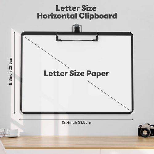 Juvealoe Horizontal Clipboard with Pen Holder, Black 8.5 x 11 Plastic Clip Boards for Classroom, Teacher, Size 9 x 12.5 in, Landscape Layout, School & Office Supply(Pack of 25)