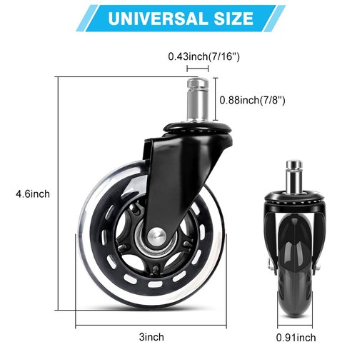 Office Chair Caster Wheels Replacement, Heavy Duty Casters Safe for All Floors,Without Chair Mats. 3" Office Furniture Casters Replacement,Universal Fit (4set,20pcs)
