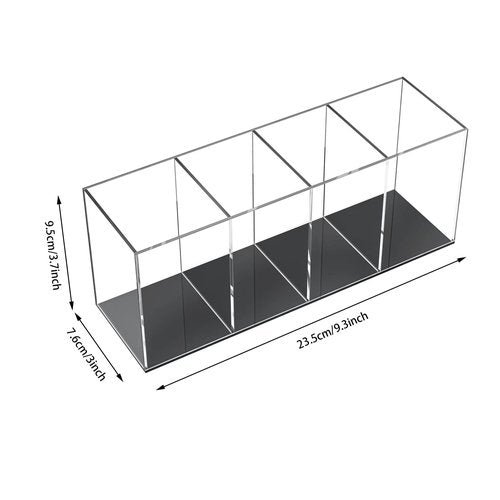 Acrylic Pen Holder Handmade,4 Slot Pencil Organizer Countertop,Pencil Stationery Organizer for Office Accessory, Makeup Cosmetic Brushes Storage, Vanity Organizer for Bathroom (Black based, 2PACK)
