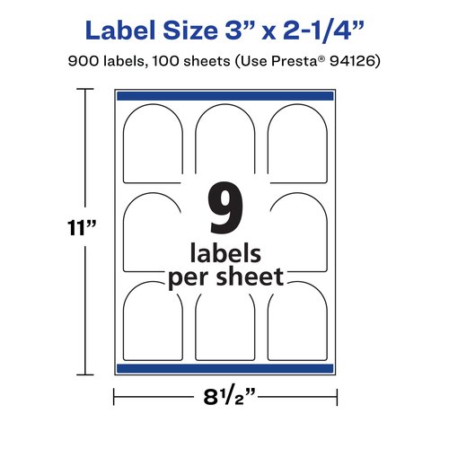 Avery Matte White Arched Labels, Sure Feed Technology, 3" x 2.25", 900 Labels, Print-to-The-Edge, Laser/Inkjet Printable