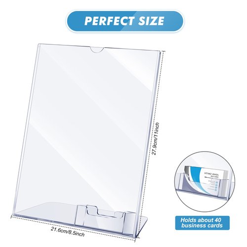 Vicenpal Acrylic Sign Holder with Business Card Holder, 8.5 x 11 Clear Brochure Display Stand Flyer Stand with Business Card Pocket for Magazine Pamphlet Booklets Menu Desktop(2 Pcs)