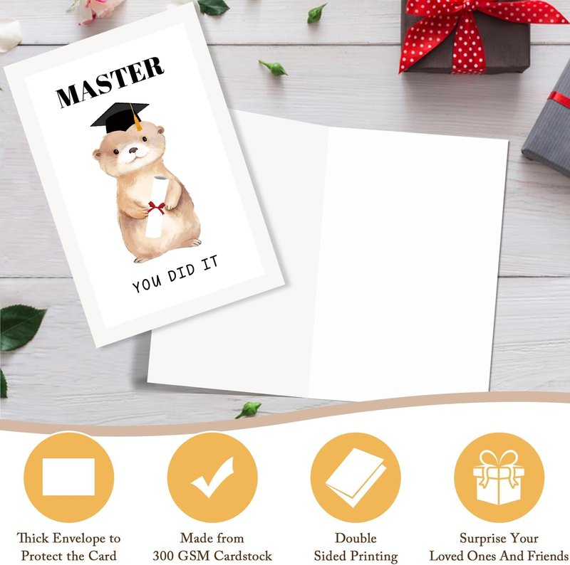 Masters Degree Graduation Card for Him Her, Funny Otter Congratulations Card for Master, Congratulations MBA Graduation for Son Daughter Grandson Granddaughter