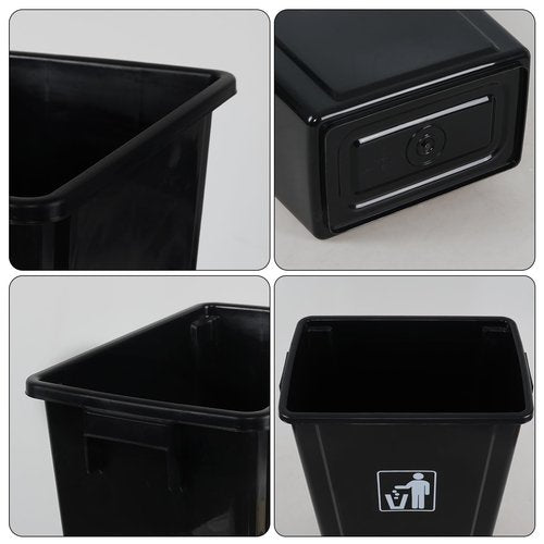 Minekkyes 13 Gallon Plastic Open Top Wastebasket, Rectangle Garbage Bin, Under Sink Trash Can, Black, 4 Packs
