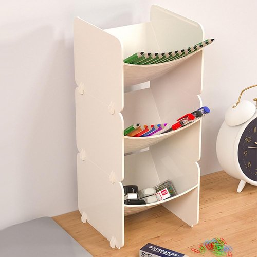kaileyouxiangongsi 3-Tier Multipurpose Desktop Organizer - Stackable Plastic Penholder | Desk, Makeup, Dorm Caddy, Classroom Art Organizers (off-white)