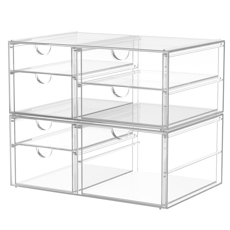 caktraie 2 Pack Desk Organizers, Makeup Organizer Storage with 7 Drawers, Desktop Office Supplies, Clear Desk Accessories, Dustproof Drawer Organizer and Storage for Make Up, Jewelry, Pen