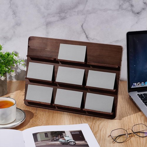 UNICRAFTALE 3 Tier Wood Multiple Business Card Holder for Desk 9 Slot Modern Card Stand for Desktop Card Display Stand Holders Rectangle Professional Card Organizer for Office Home