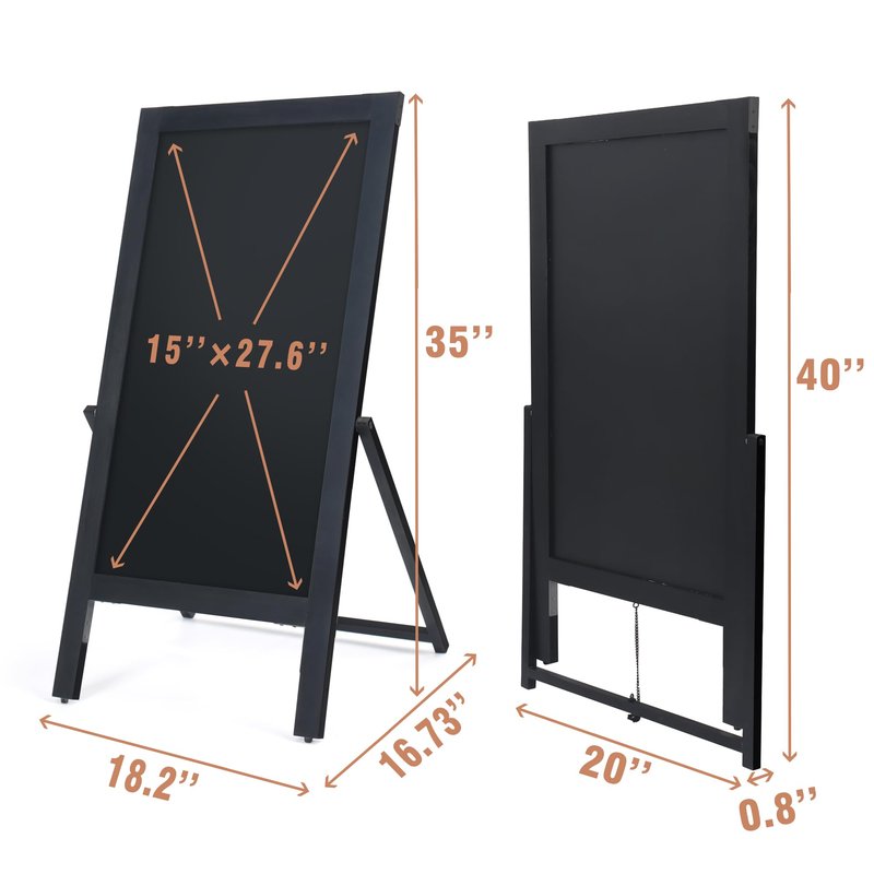 SELEAD Solid Wood Frame Chalkboard with Stand - 40" x 20" Magnetic Double Sided Sandwich Board Signs Outdoor Chalk Board Easel Pizarra for Menu, Business, Cafe, Event - Black