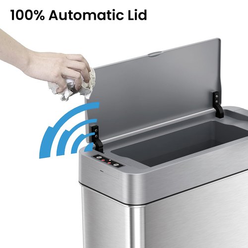 iTouchless 4 Gallon Bathroom Trash Can with Lid and Deodorizer, Lid Opens Left, 15 Liter Stainless Steel Slim Automatic Small Waste Basket Dustbin for Bedroom Home Office Livingroom Garage