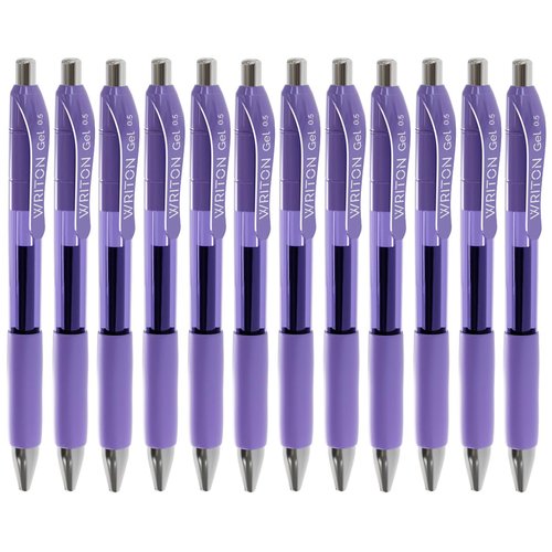Writon Retractable & Refillable Gel Pens, Comfort Grip, 0.5mm Fine Point, Purple Ink, 12 Pack