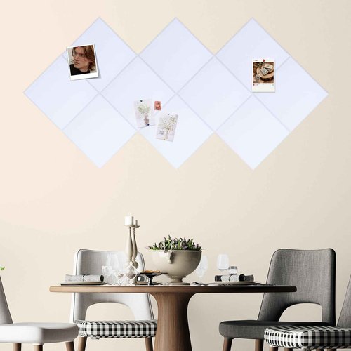 Pektiftn Large Felt Cork Board 47"x35", 12 Pack 11.8"x11.8" Corkboard Wall Tiles, Home Office Felt Bulletin Board for Photos, Notice Pin Board with 60 Push Pins, 60 Safe Removable Adhesive Tabs-White