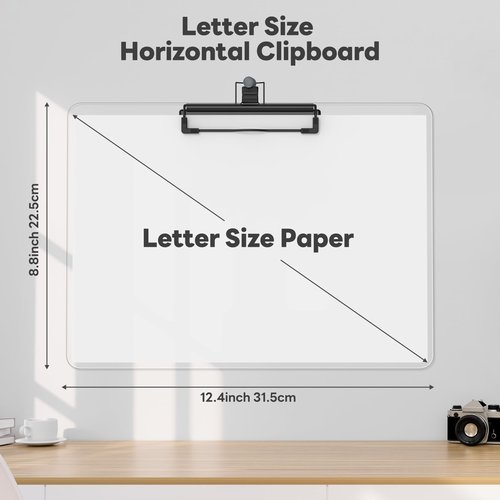 Juvealoe Horizontal Clipboard with Pen Holder, Clear 8.5 x 11 Plastic Clip Boards for Classroom, Teacher, Size 9 x 12.5 in, Landscape Layout, School & Office Supply(Pack of 25)