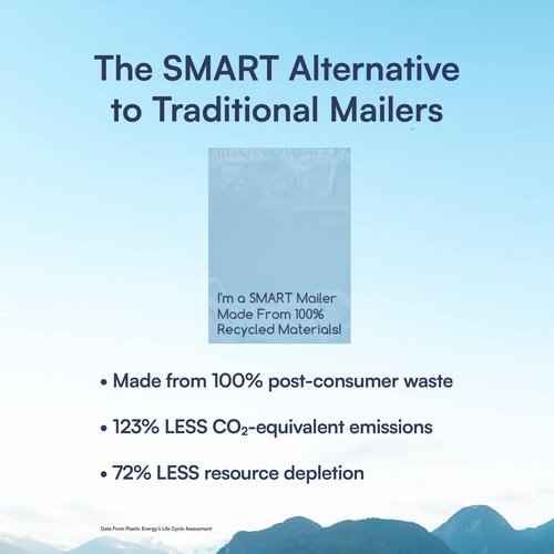 100 Count, 12x15.5 inch 100% Recycled Poly Mailers Eco Friendly Packaging Envelopes Supplies Mailing Bags 2.5 Mil Thick - SMART Mailer