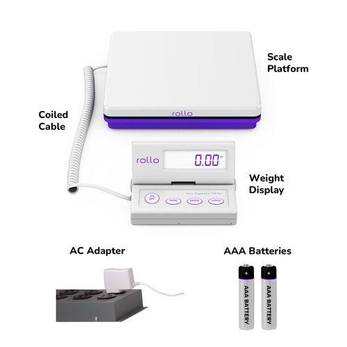 Rollo Shipping Scale and No Noise Tape Bundle - Scale for Shipping Packages with No Noise Silent Packing Tape