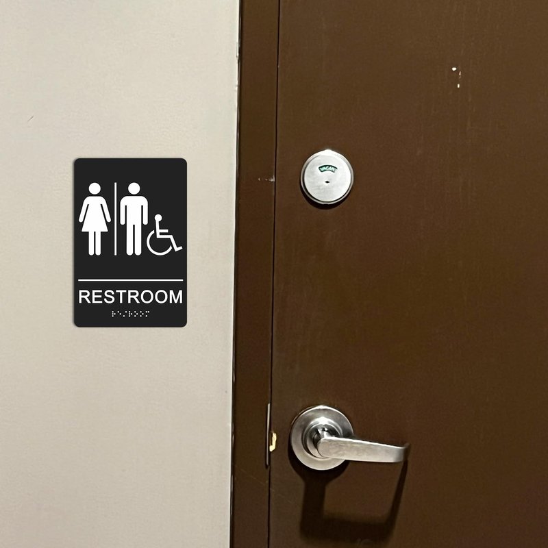 GicnKeuz ADA Braille Unisex Bathroom Signs,9 x 6 Inches Restroom Signs with Self-Adhesive Tape for Business or Office Bathroom and Toilet Door or Wall Décor