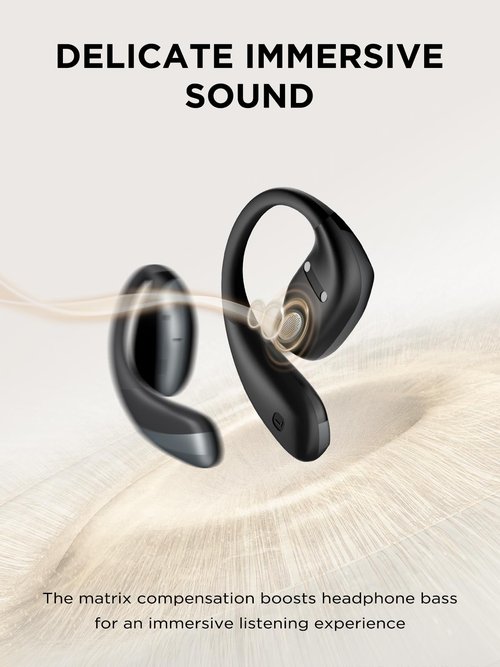 Open Ear Headphones, Bluetooth 5.4 True Wireless Earbuds Bone Conduction Headphones with Mic Clear Calls, Comfort Fit Lightweight Bone Ear Buds with Hooks, 56H Playtime, IPX6 for Sport, Black