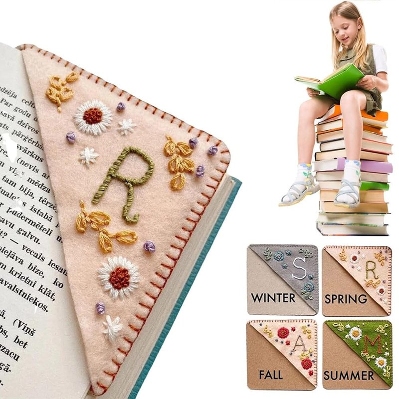 Personalized Hand Embroidered Corner Bookmark, 26 Letters Cute Flower Embroidered Corner Bookmark Embroidery Book Marker Clip for Book Lovers Bookmarks for Reading Lovers Meaningful GIF (Spring, Z)