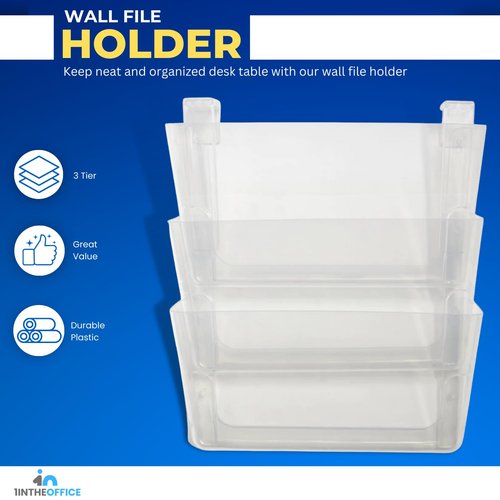 1InTheOffice Wall File Holder, Wall Mount Clear Plastic File Holder, 3-Pocket, Letter Size