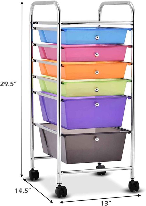 FANTASK 6-Drawer Rolling Storage Cart, Multipurpose Mobile Utility Storage Organizer for Home Office School (Rainbow)