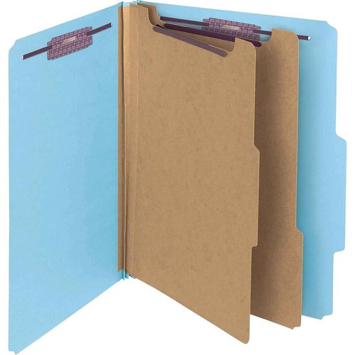 Smead PressGuard Classification File Folder with SafeSHIELD Fasteners, 2 Dividers, 2" Expansion, Letter Size, Blue, 10 per Box (14204)