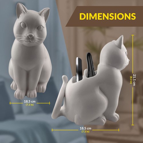 Kwirkworks Cat TV Remote Caddy Fun & Durable Polyresin Organizer with 3 Compartments for Remotes, Eyeglasses, Office Supplies for Cat Lovers