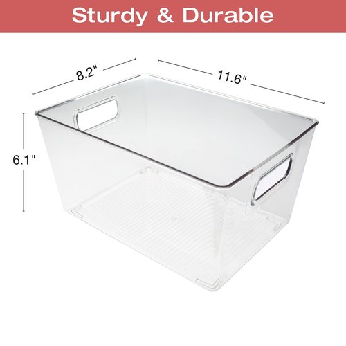 EXCELLO GLOBAL PRODUCTS 11.6" x 8.2" x 6.10" Rigid Plastic Clear Storage Bins for organizing and storing household goods, food, or Office supplies (Pack of 10)