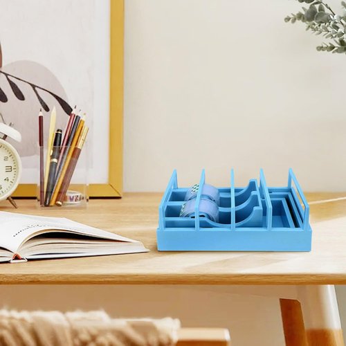 EQUELY Dispenser for Wrapping, Portable Foldable Double Roll Tape Dispenser Assistant, Multi Roll Ribbon Cutter Machine or Packaging, Crafting, Wrapping Presents, Strong & Sturdy(Blue)