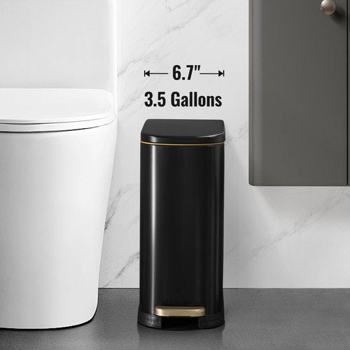 SYNCVIBE Bathroom Trash Can with Soft-Close Lid 3.5 Gallon Stainless Steel Garbage Can with Removable Inner Bucket Slim Trash Bins for Bedroom, Office (Matte Black)
