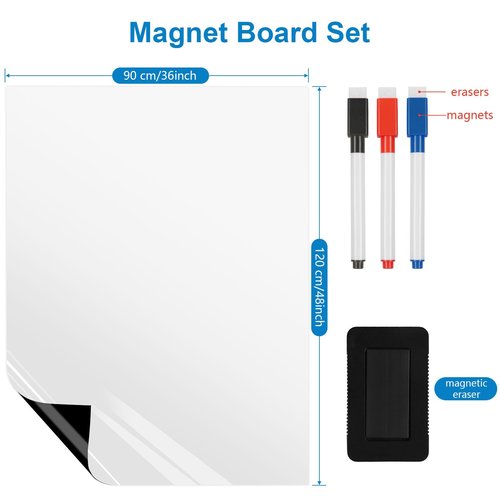 LYZZXI Magnetic Fridge White Board Paper, 36" x 48" Large Dry Erase Board Sheet for Organizer and Planner, Kitchen Refrigerator Whiteboard for Family to-do List, Includes Markers and Eraser