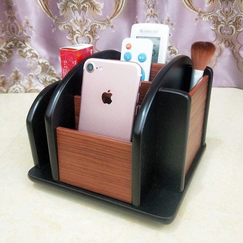 NA Rotatable remote control organizer wooden multi-purpose pen holder multi compartment storage and sorting box office and home desktop organizer HeBen7005